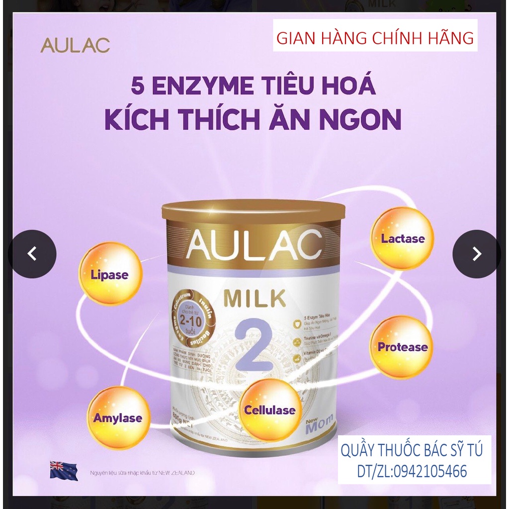 Sữa tăng chiều cao vượt trội AULAC MILK 2, Kích thích thèm ăn và tăng cân tốt 2-10 tuổi 800g