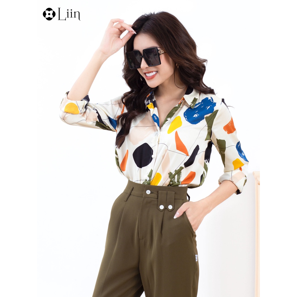 Áo sơ mi Linbi chất vải lụa họa tiết Color thiết kế trẻ trung mặc sang chảnh liin clothing SM3132