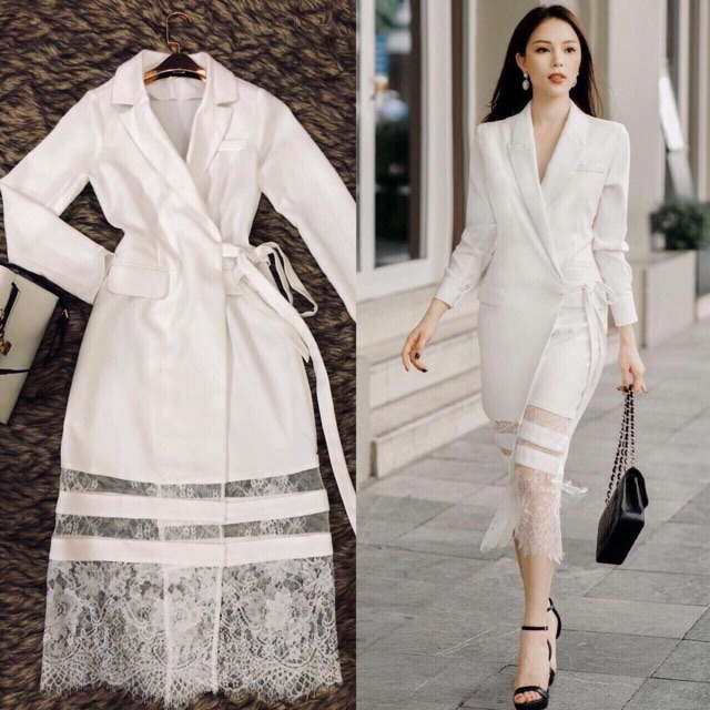 Đầm vét đắp chéo phối ren