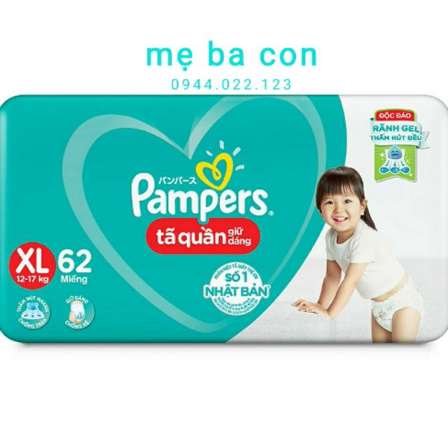 Tã quần Pampers M74/M60, L54/L68, XL48/XL62, XXL44/XXL56 mới