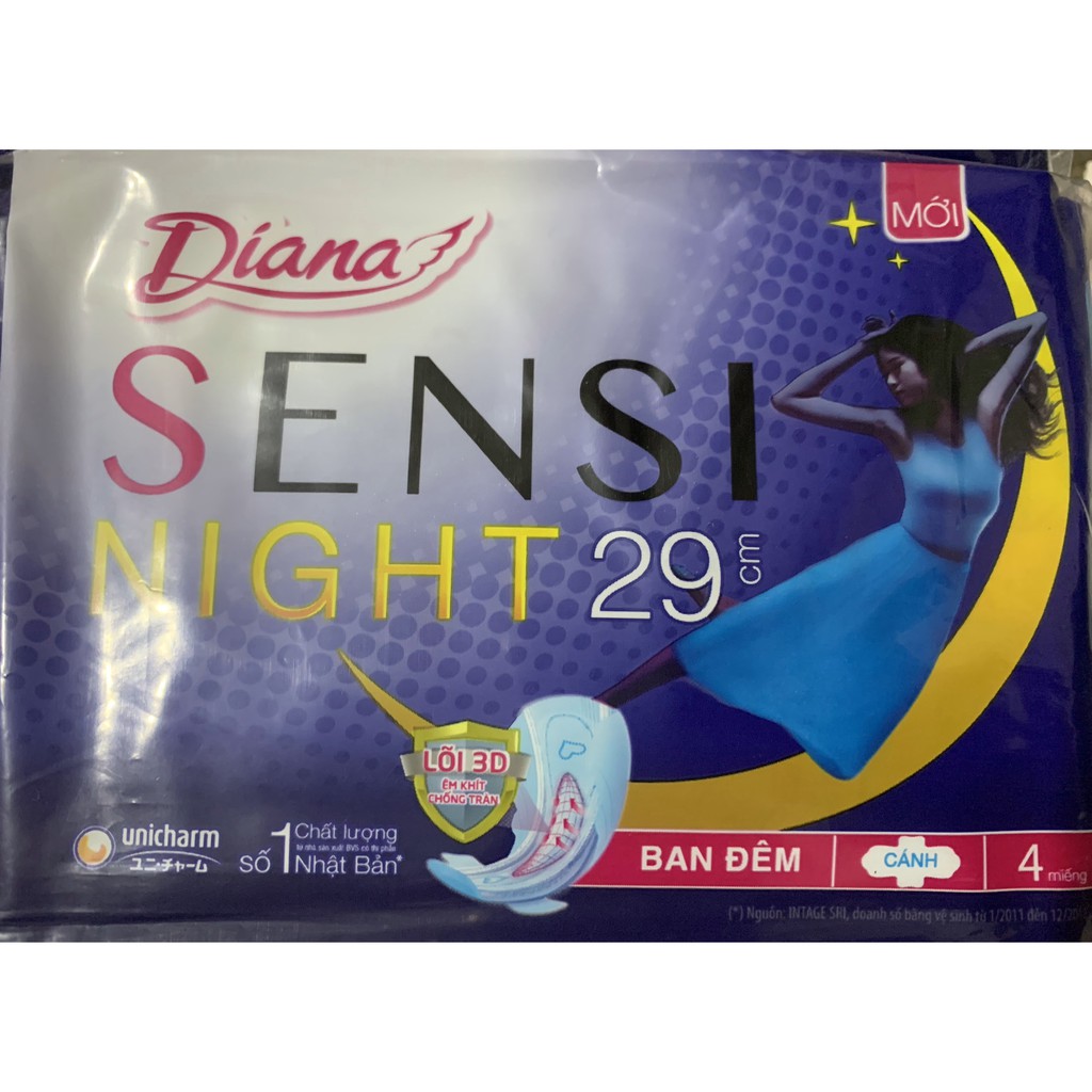 [mẫu mới] 1 Gói Băng vệ sinh Diana Sensi ban đêm 29cm (1 gói có 4 Miếng)