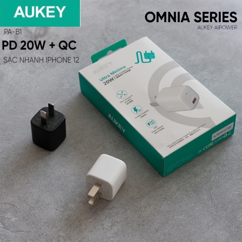 Adapter Sạc Aukey 20W PA-B1 PD 20W QC Củ Sạc Aukey Omnia Power Delivery 20W Ultra Minima