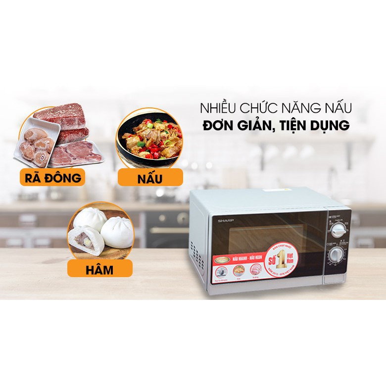 Lò vi sóng cơ có đèn lò hẹn giờ 35 phút Sharp R-205VN-S 20L 800W - Hàng chính hãng