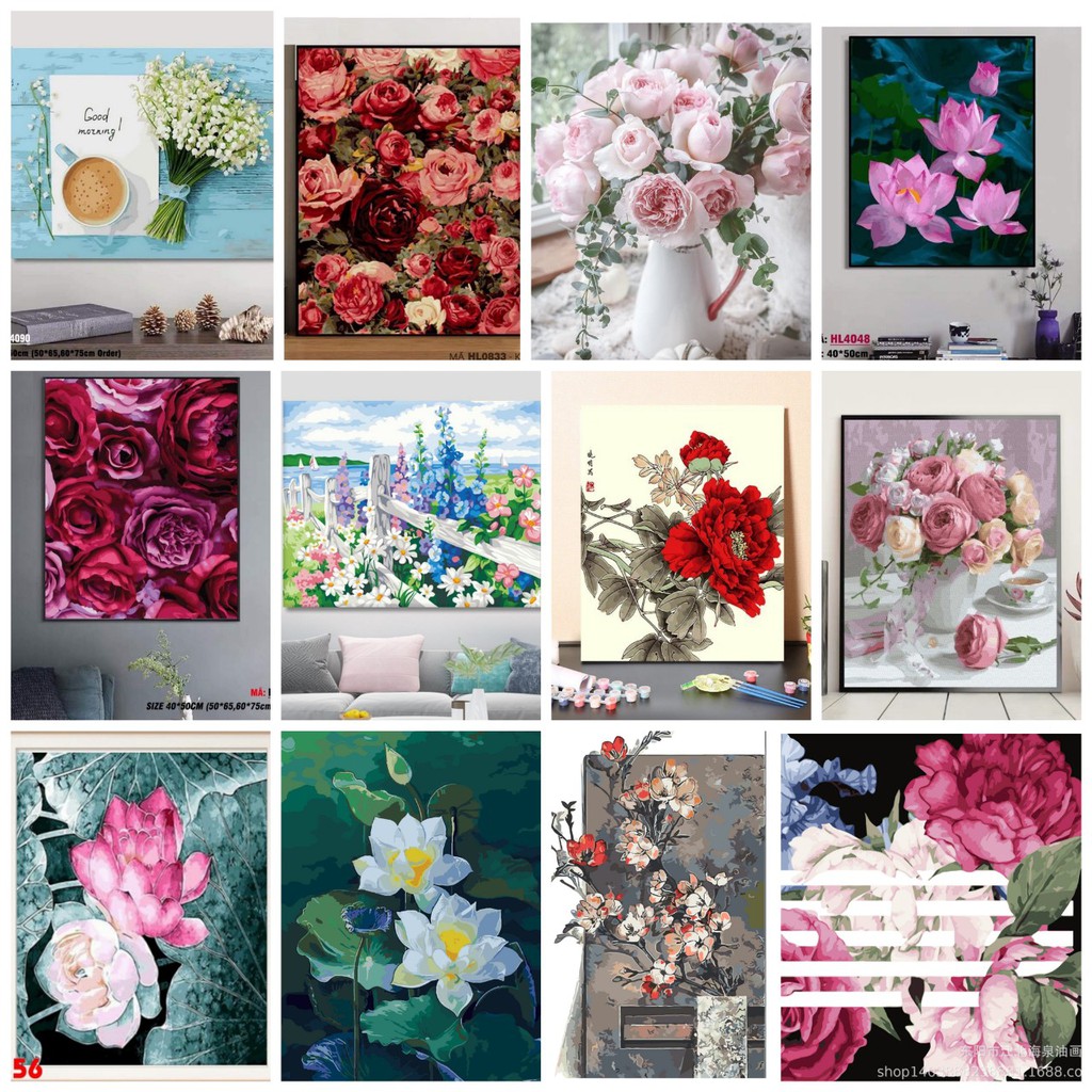Tranh sơn dầu số hóa rẻ,đẹp-tranh tô màu theo số- tranh hoa đẹp, Tặng khăn,có khung 40x50-Moon shop-K