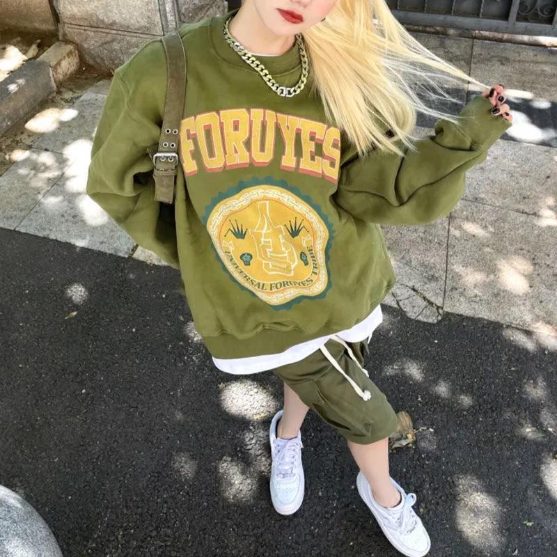 Áo hoodie mỏng dáng rộng phong cách vintage cá tính cho nữ