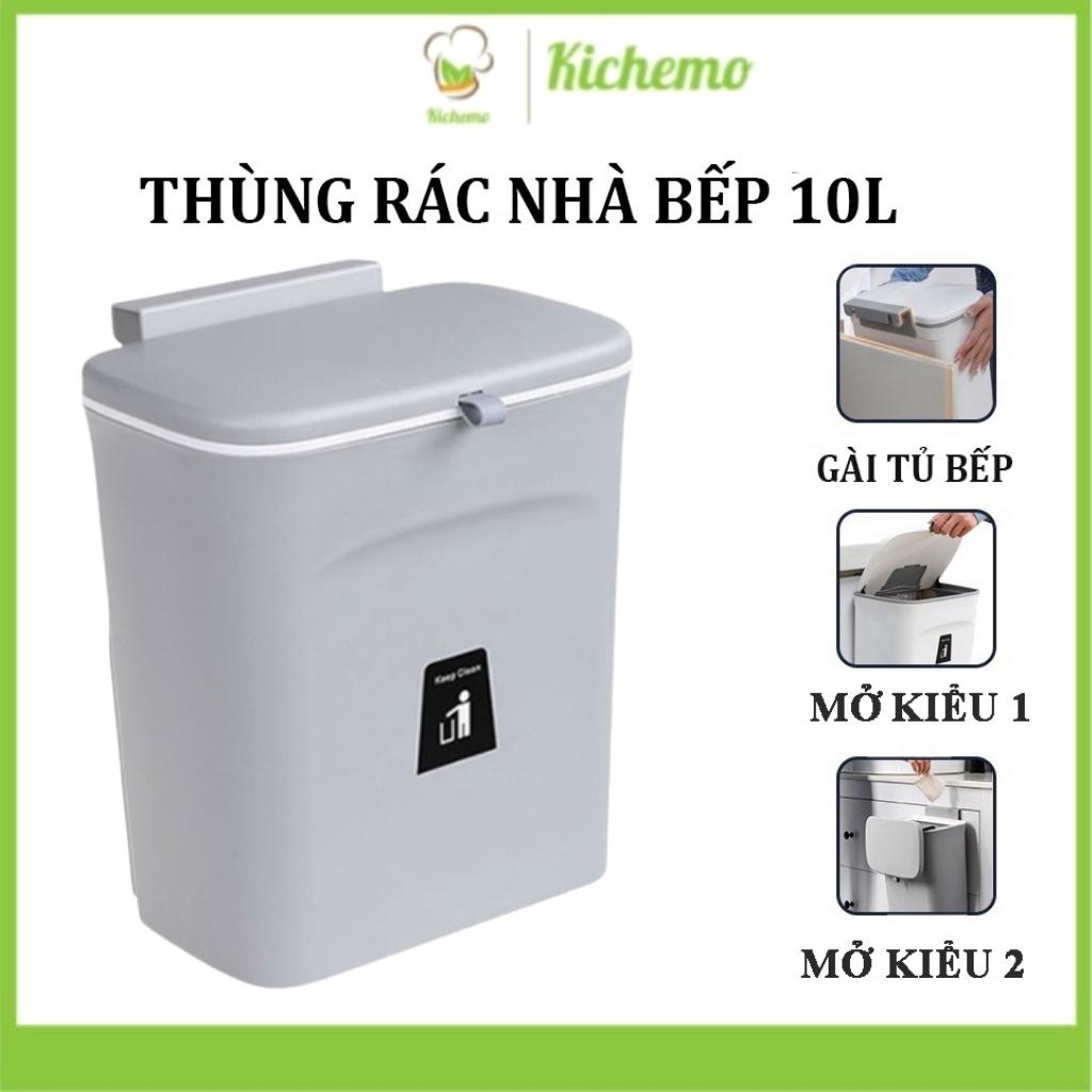Thùng rác treo tủ bếp có nắp đậy dán tường thông minh dung tích 10 lít