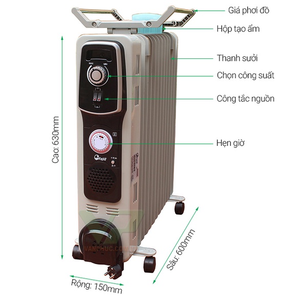 Máy sưởi dầu không khô da 13 thanh Fujie OFR4613 nhập khẩu, không đốt oxi, tự ngắt an toàn tiết kiệm điện,sưởi điện mini