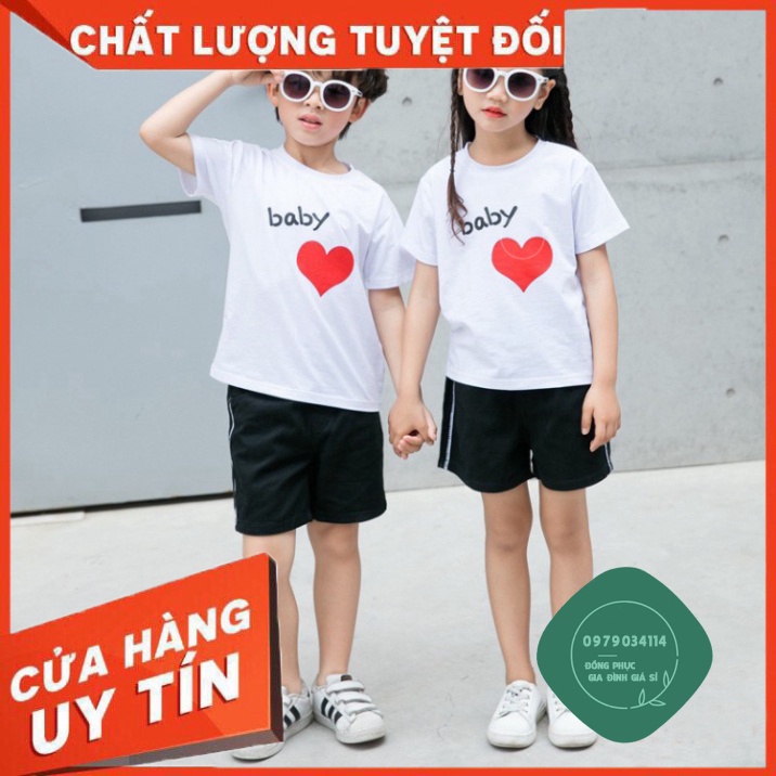 Áo thun gia đình ngộ nghĩnh Đồng phục gia đình 3/4/5 người Áo đôi bố mẹ và bé Màu trắng GD0032T