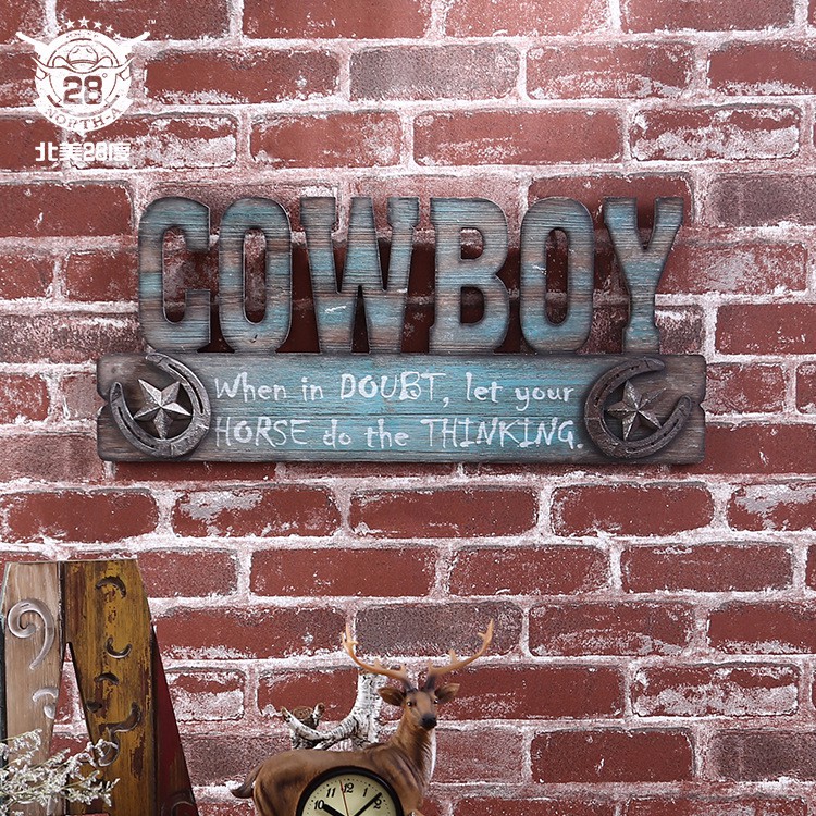 Khung gỗ treo tường trang trí in chữ Cowboy - Decor đồ trang trí phong cách Cowboy Viễn Tây