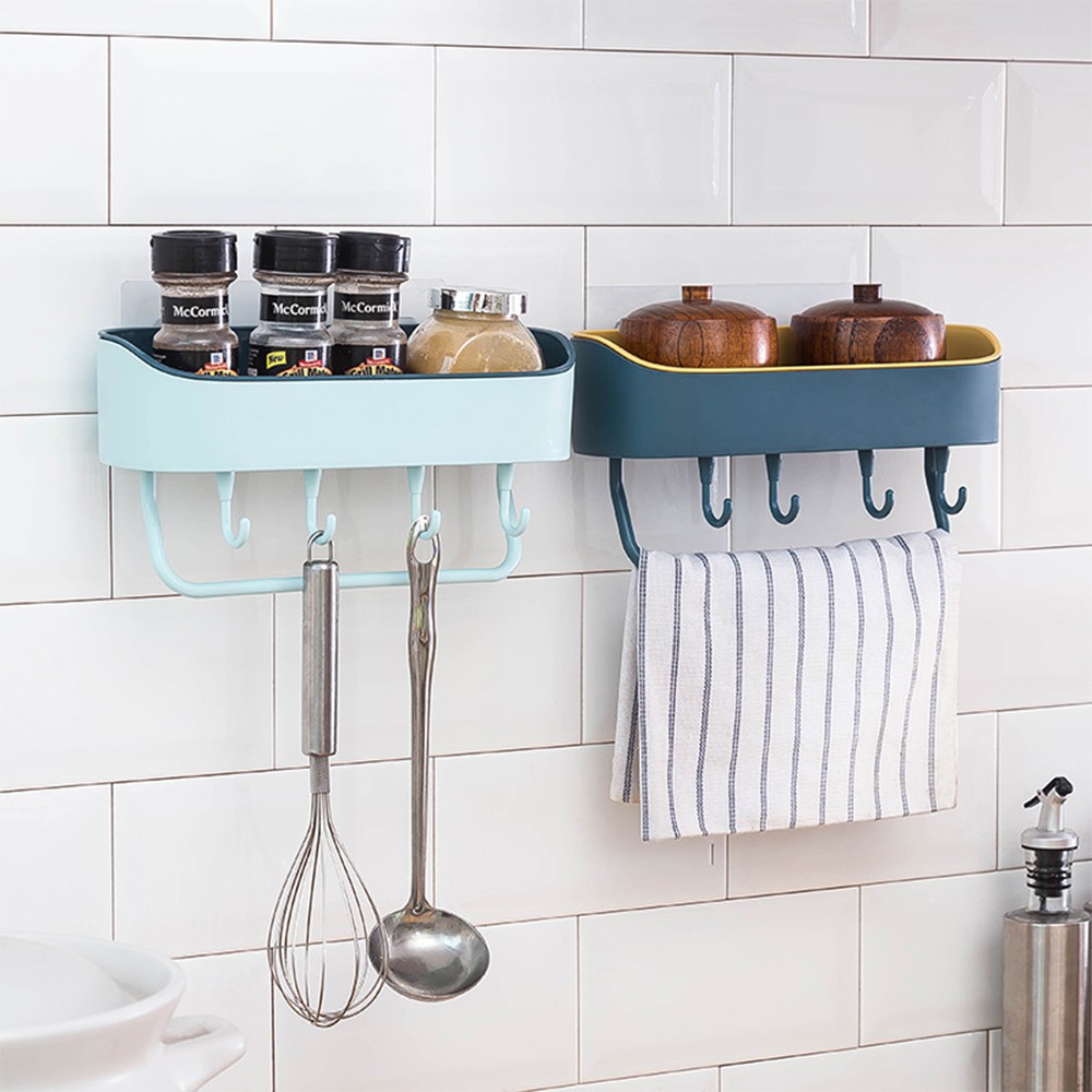 Khay Để Đồ Decor S4 Có 4 Móc Và Khung Treo Khăn (Dính Siêu Chắc)