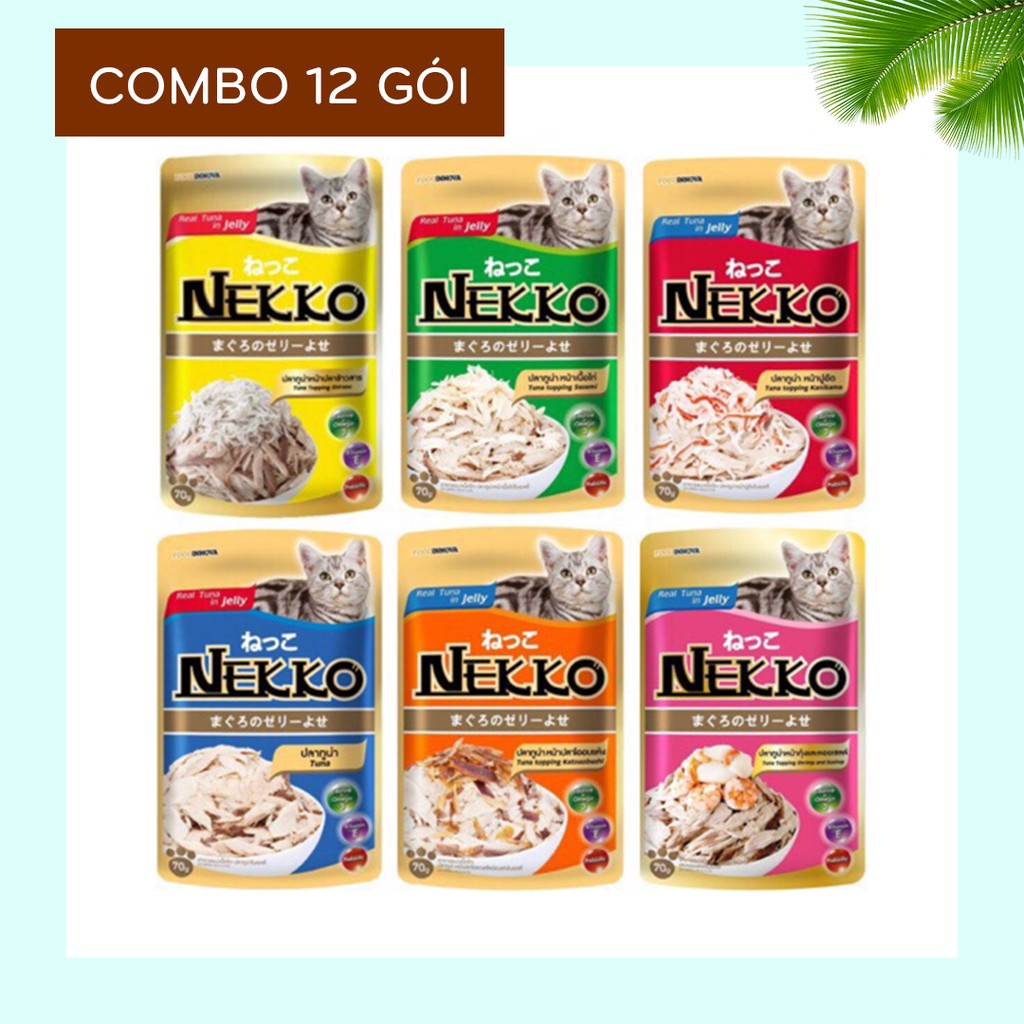 Combo 12 Gói NEKKO JELLY Pate Cho Mèo Gói 70g (mix vị ngẫu nhiên)