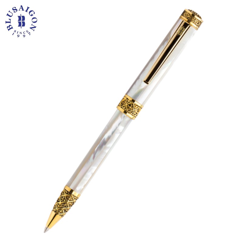 Bút Ký Cao Cấp BLUSAIGON Champion Khảm Trai Trắng Bắc Úc 020009002 - Khoen Vàng