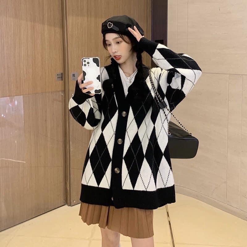 Áo len cardigan kẻ trám 2 màu Ulzzang
