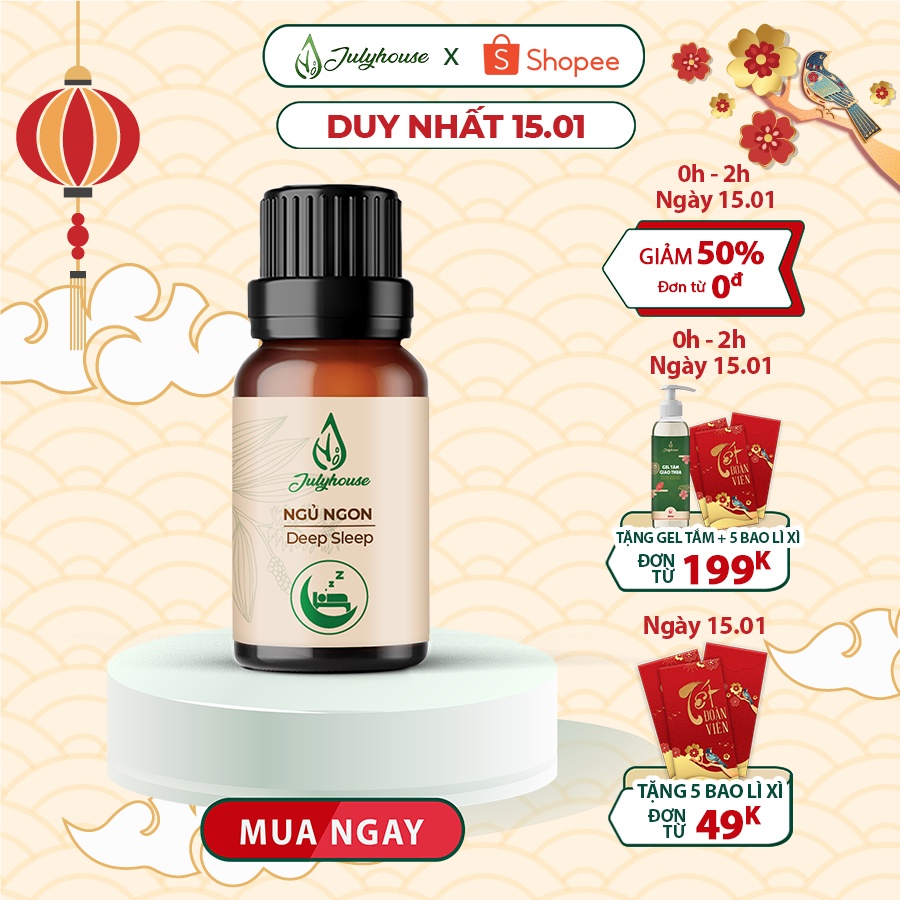 [Mã LIFEM1 giảm 50k đơn 99k] Tinh dầu ngủ ngon Deep Sleep 10ml JULYHOUSE kết hợp tinh dầu Bạc Hà, Oải Hương và Gỗ Hồng