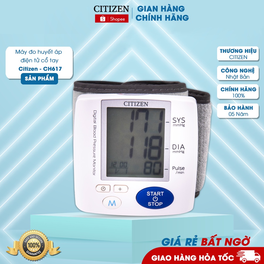 Máy đo huyết áp điện tử cổ tay Citizen - CH617, Dụng cụ đo huyết áp tự động, chính xác, tin cậy