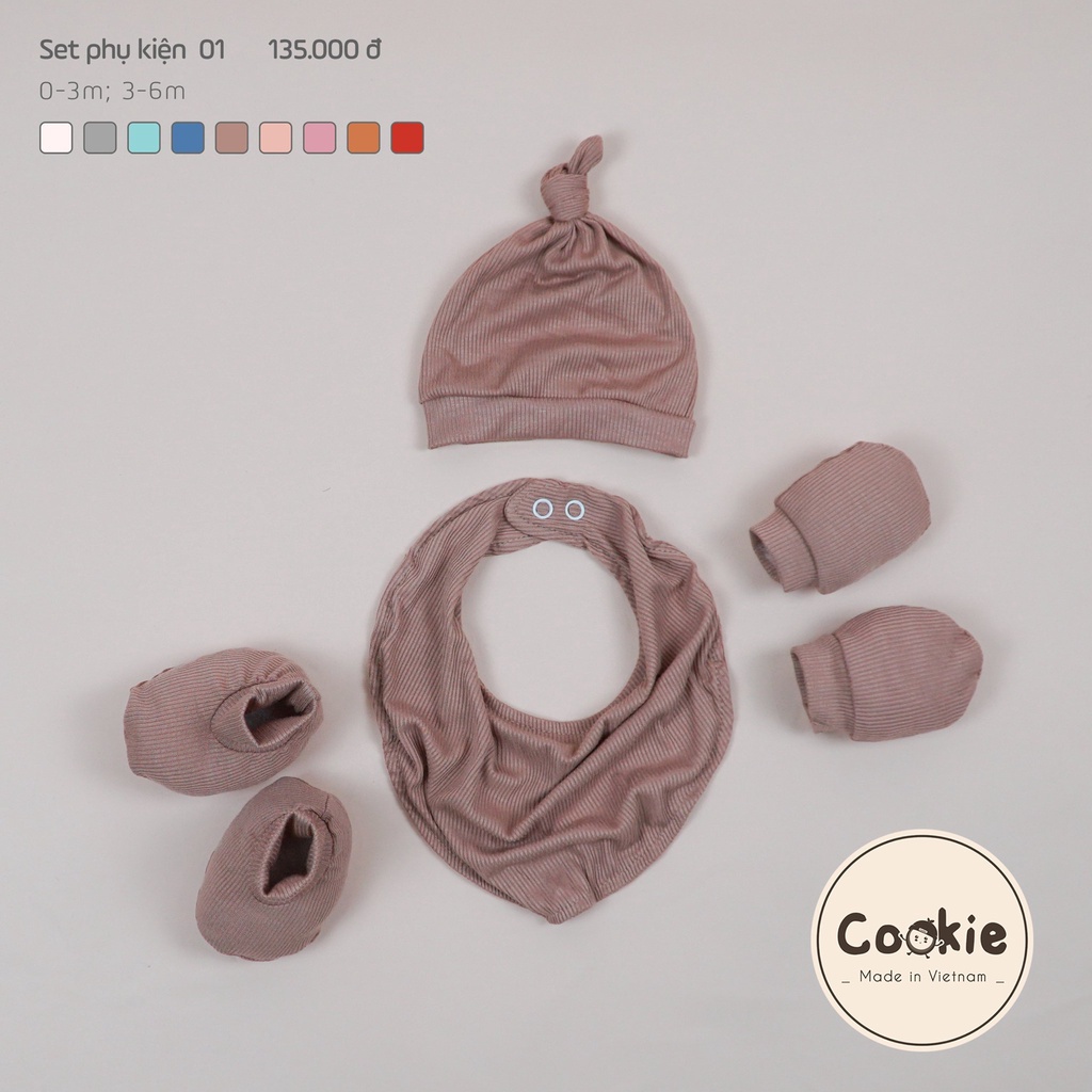 Phụ Kiện COOKIE (Mũ Chóp , Turban , Bao Tay , Bao Chân , Yếm ) Chất Liệu Air-Cool Knitwear Điều Hoà Nhiệt 4 Mùa
