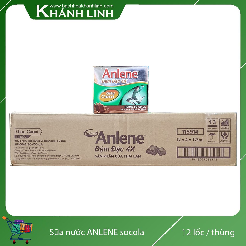 Sữa Nước Anlene Đậm Đặc 4X Hương Socola Thùng 12 Lốc ( 48 Hộp)