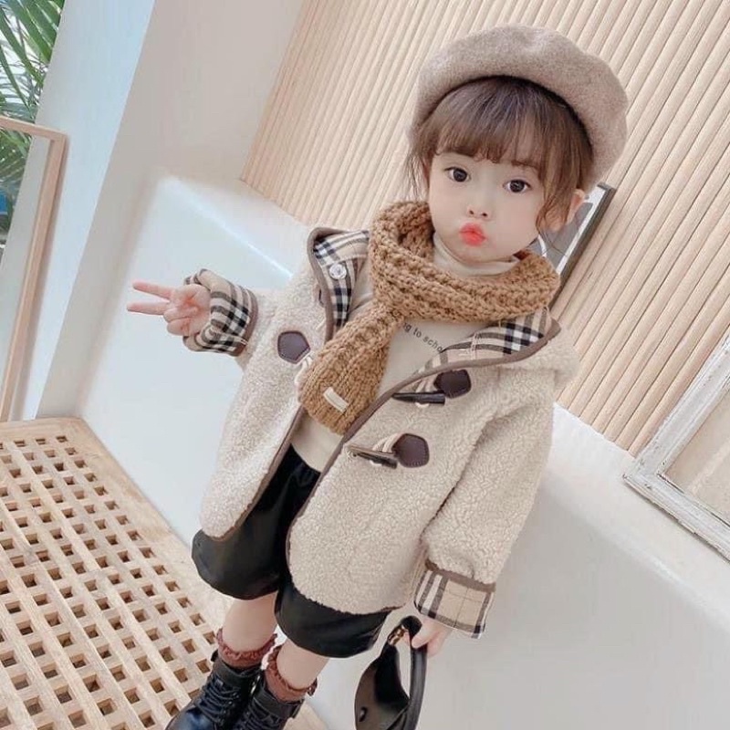 Áo khoác lông cừu hoạ tiêt Bbr mặc được 2 mặt