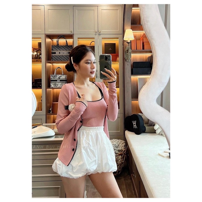 [ 𝐅𝐑𝐄𝐄 𝐒𝐇𝐈𝐏 ]  SÉT 3 MÓN KHOÁC LEN HỒNG MIX QUẦN BOM SIÊU XINH VẢI LEN TĂM QC