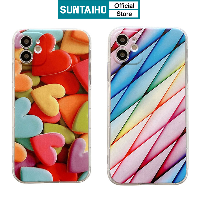 Ốp Điện Thoại Suntaiho Silicon Mềm Chống Sốc Họa Tiết Tim/Hình Học 3d Cho Iphone 12 11 Pro Max X Xs Max Xr 8 7 Plus