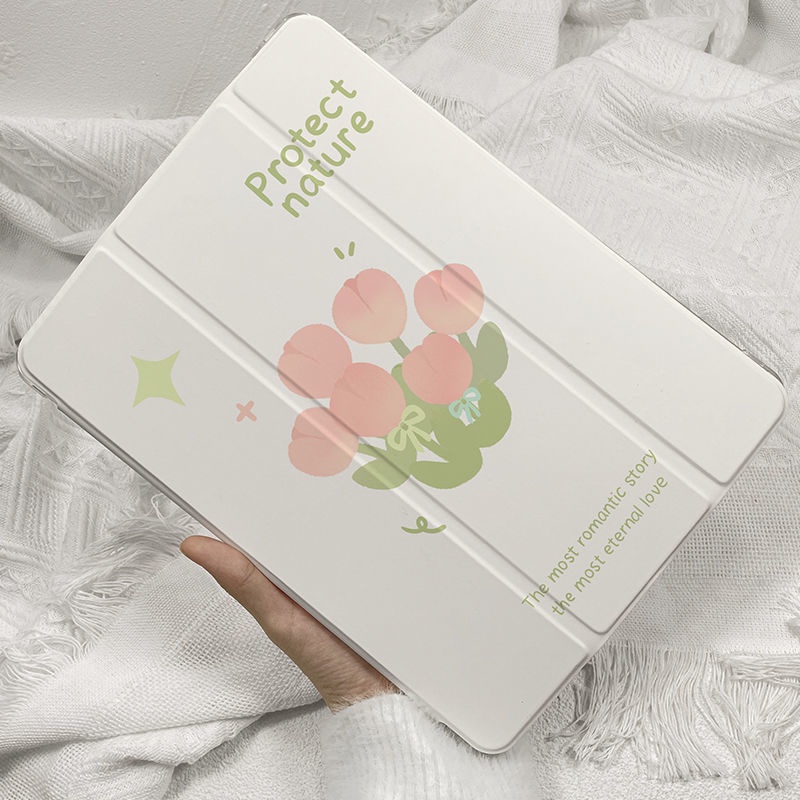 Bao Da Máy Tính Bảng In Họa Tiết Hoa Tulip Có Giá Đỡ Cho Ipad Pro 10.5'' 11'' 12.9'' 2018 2020 2021 Mini 1/2/3/4/5/6 Air 1/2/3/Trii Air 5