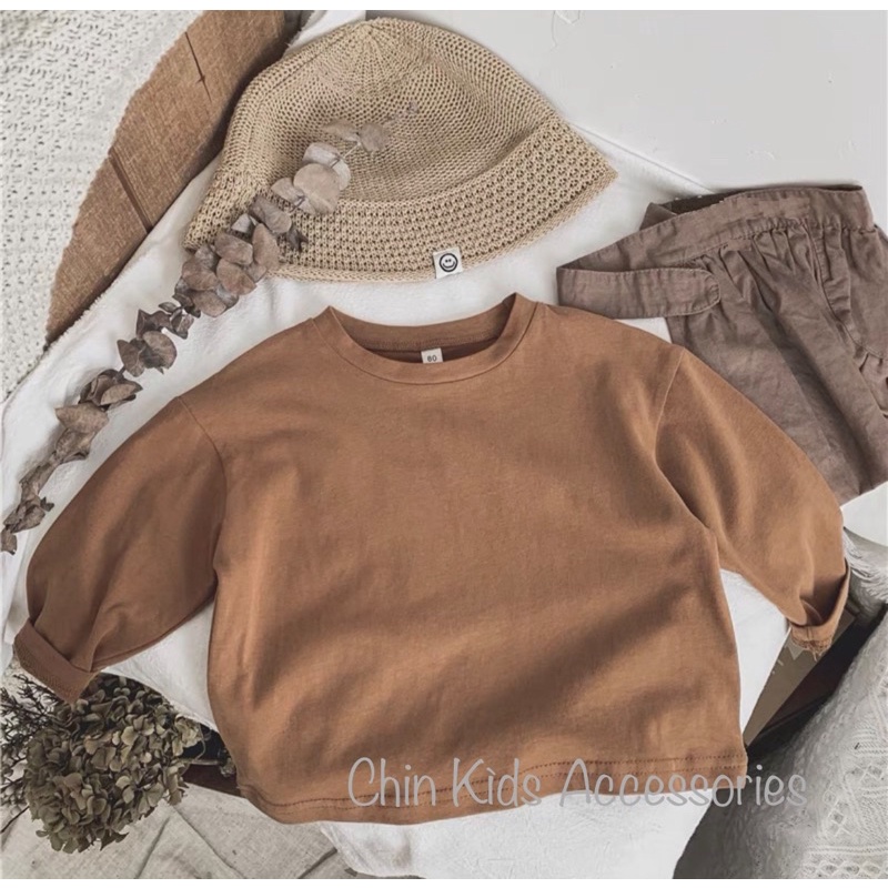 Áo thun dài tay dáng rộng cho bé vải cotton 4 chiều mềm mỏng vừa cho bé