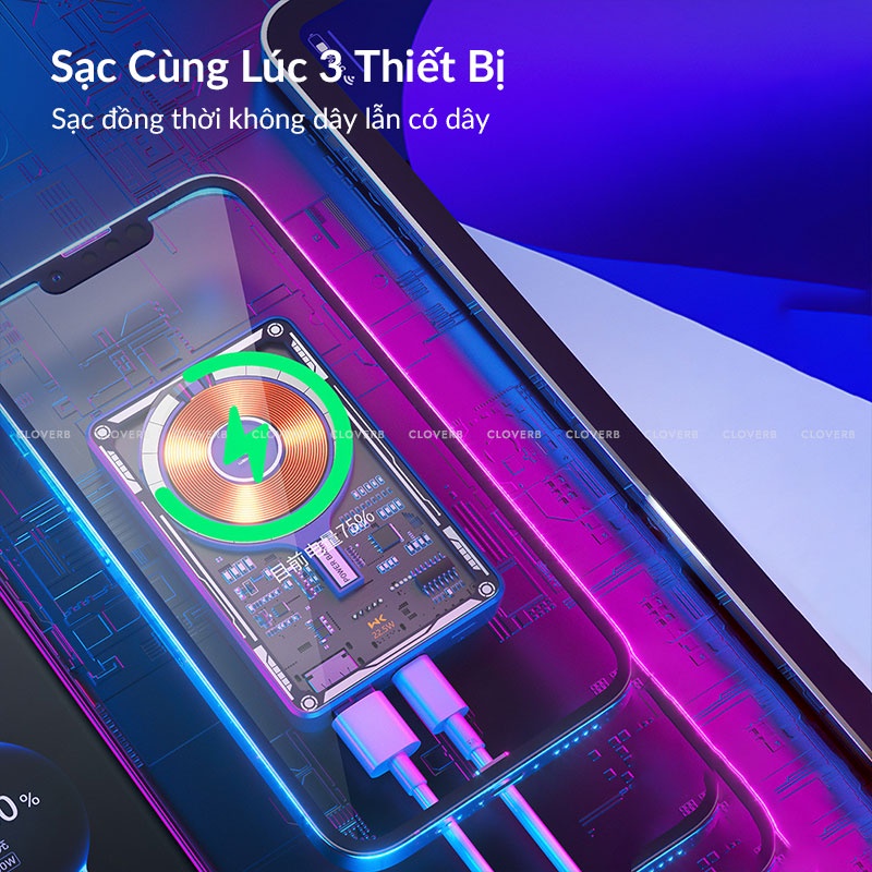 Sạc Dự Phòng Không Dây WEKOME 10000mAh Thiết Kế Trong Suốt Nhỏ Gọn 2 Cổng Sạc Nhanh 22.5W Đèn Led Báo Pin Cho 14 Pro Max