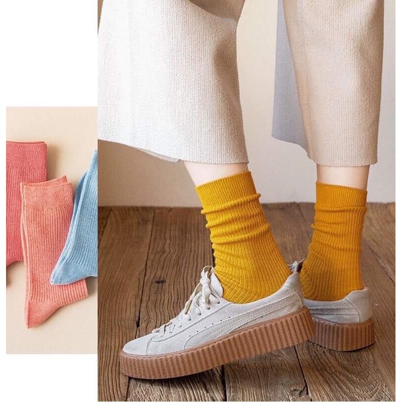 🧀Tất len nữ cao cổ màu trơn vintage