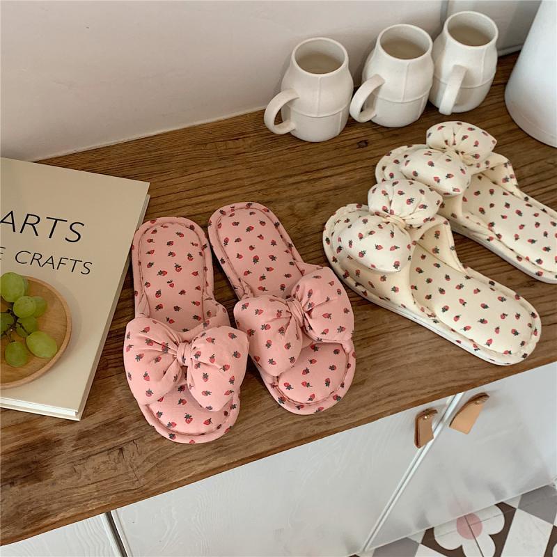 Dép đi trong nhà MS ISS801 vải linen gắn nơ xinh xắn thời trang mùa hè Nhật thịnh hành cho nữ
