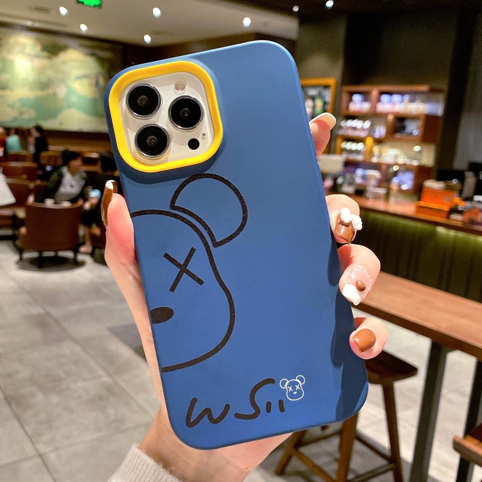 Ốp điện thoại viền cong họa tiết gấu KAWS 3 trong 1 cho IPhone 13 12 11 7Plus X Xs Max XR