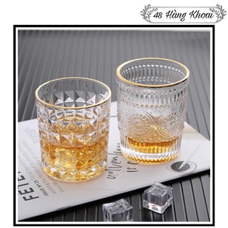 Cốc thuỷ tinh mt - bộ cốc thuỷ tinh viền vàng 280ml 380ml