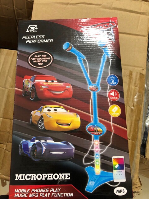 Micro hát karaoke robocar poli, mcqueen, dùng pin, kết nối MP3