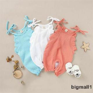 Jumpsuit Dây Buộc Vai Màu Trơn Cho Bé Gái