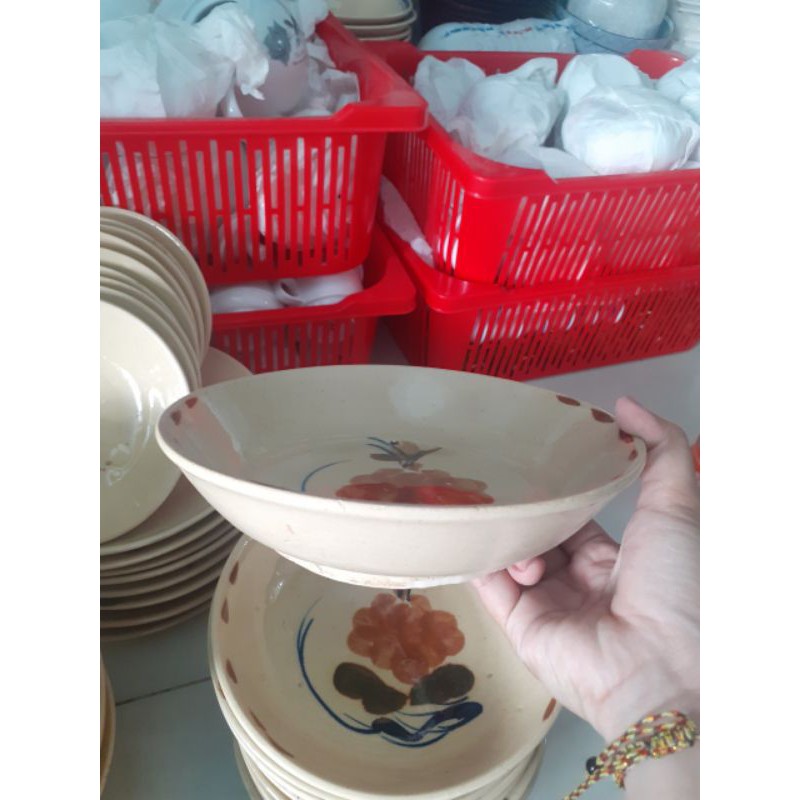Dĩa Đá Sâu Lòng Hoa Kem Màu Cổ 19.5*4.5cm