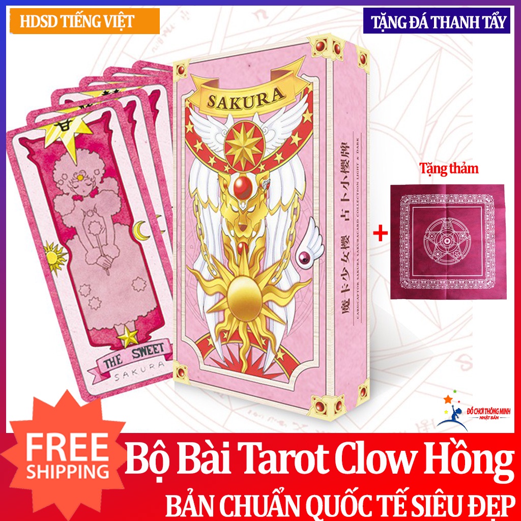 Sakura thủ lĩnh thẻ bài pha lê màu hồng Tarot xinh xắn tặng đá thanh tẩy