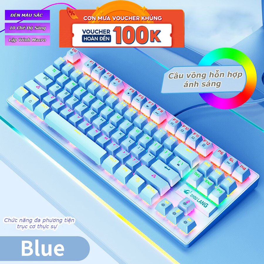 Bàn phím cơ K2 Pro Crack ZIYOULANG bản nâng cấp 2022 ánh sáng cầu vòng 7 màu, 10 chế độ nháy dành cho máy tính, laptop