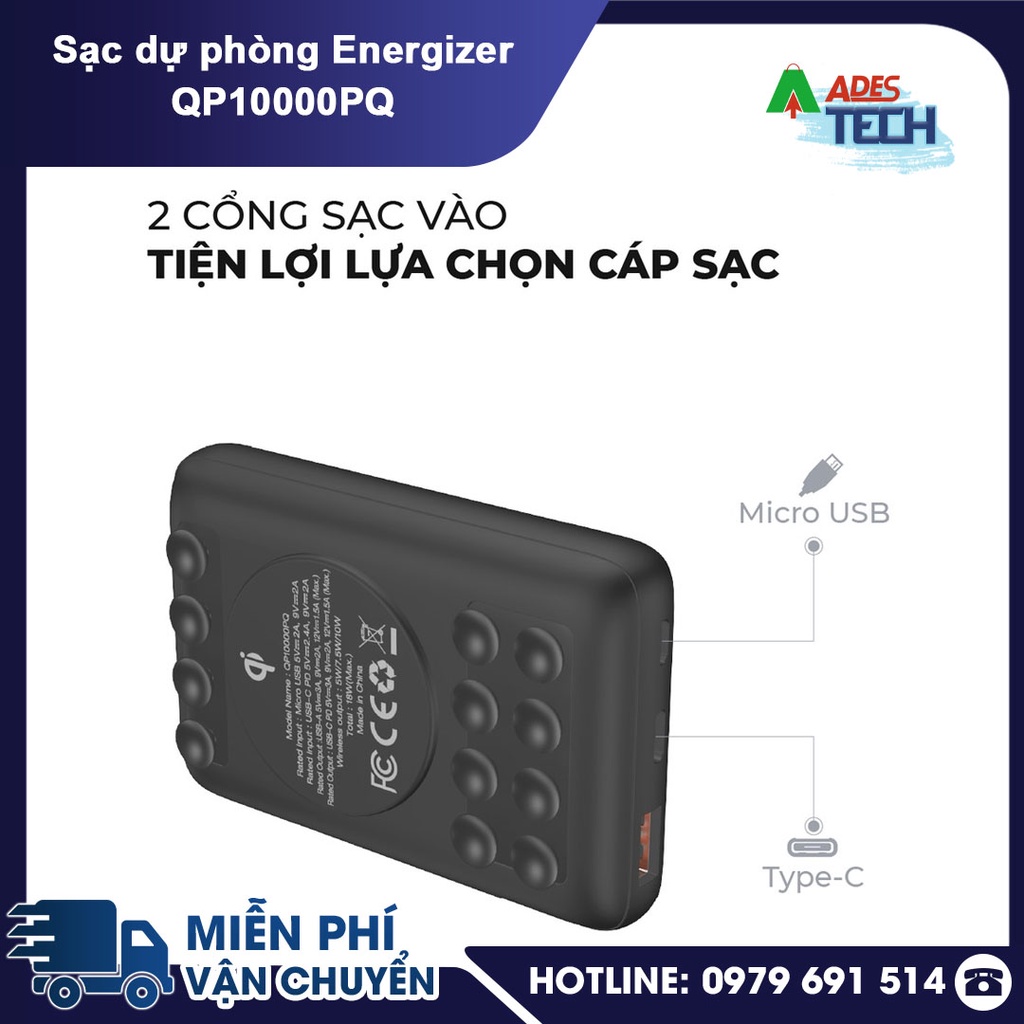 Pin dự phòng Energizer 10,000mAh QP10000PQBK - Tích hợp sạc nhanh đa nền tảng