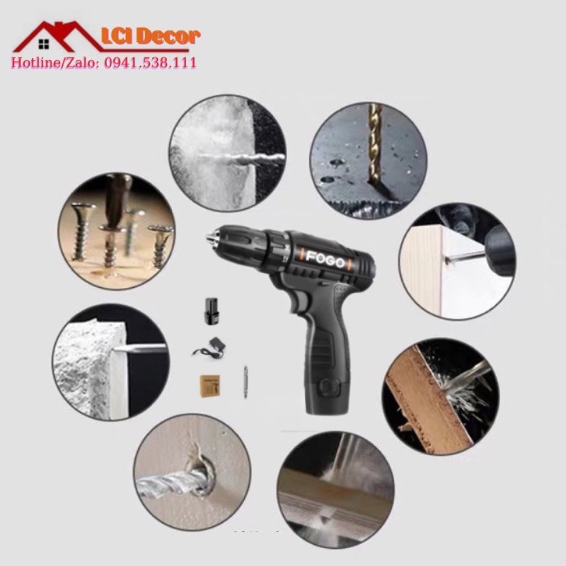 Máy khoan cầm tay, máy bắt vít FOGO-01 (Thân máy, Pin, Sạc)