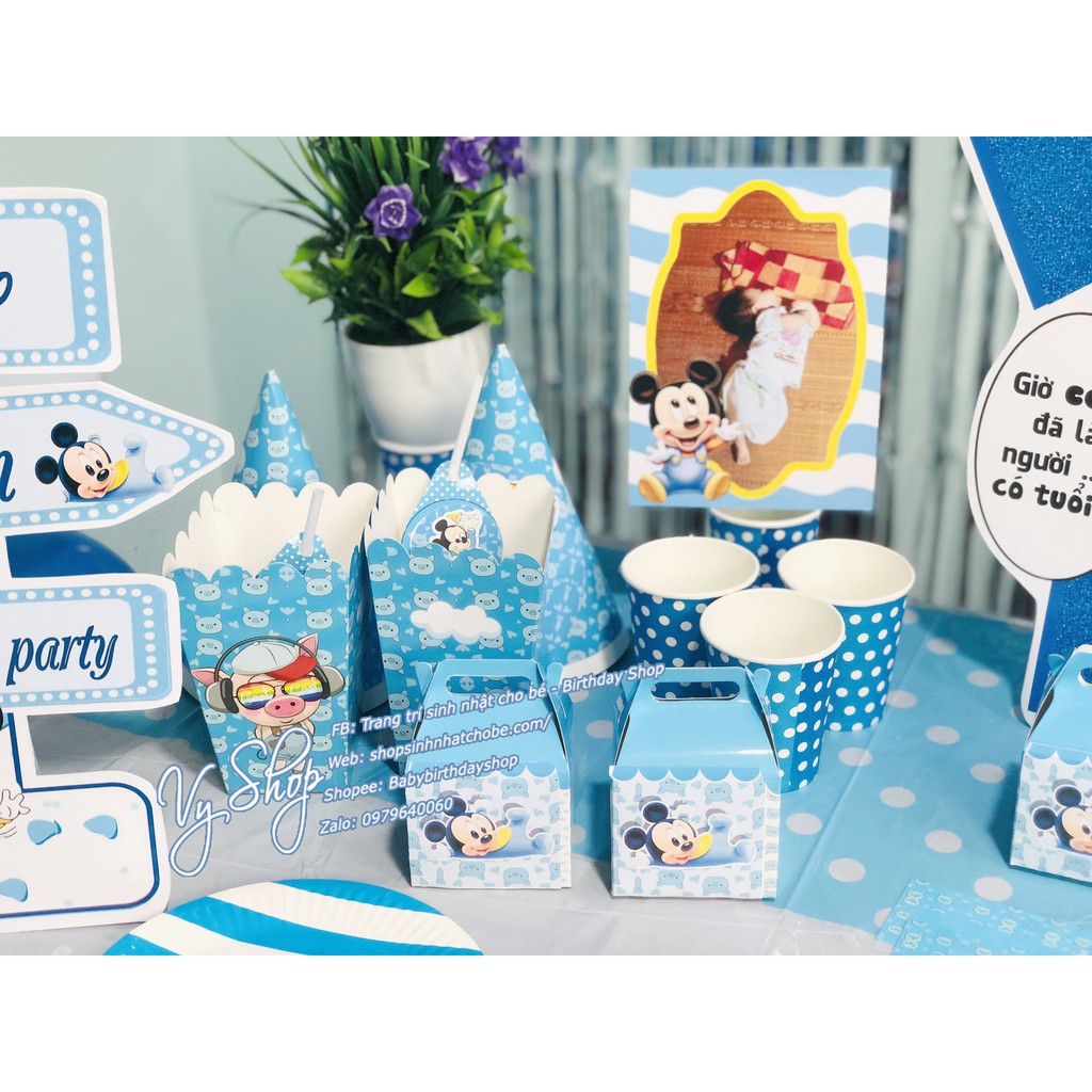 Set trang trí chuột xanh cho bé - trang trí sinh nhật - đầy tháng
