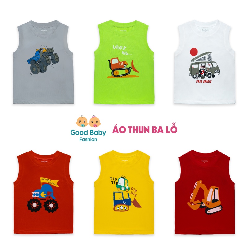 Áo ba lỗ cho bé trai, Good Baby từ 01 đến 06 tuổi hình in ngộ nghĩnh - A12