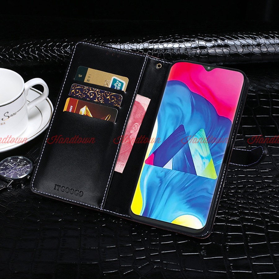 Bao da kiêm ví đựng thẻ Samsung Galaxy A10 vân cá sấu