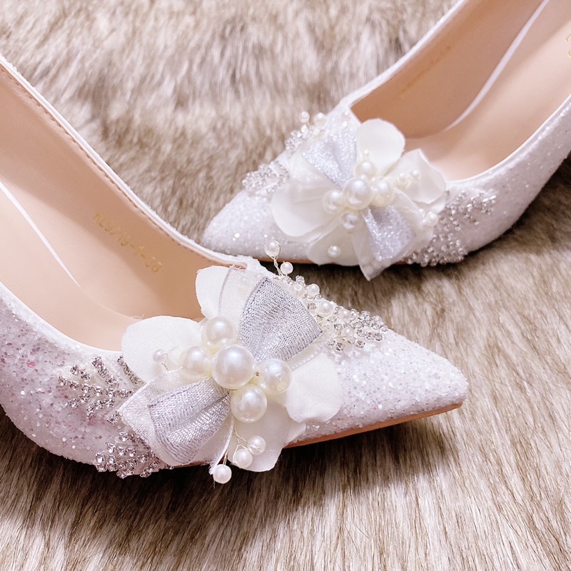 GIÀY CƯỚI SEQUINT ĐÍNH HOA NGỌC HANDMADE, GIÀY CƯỚI CÔ DÂU CÓ SẴN