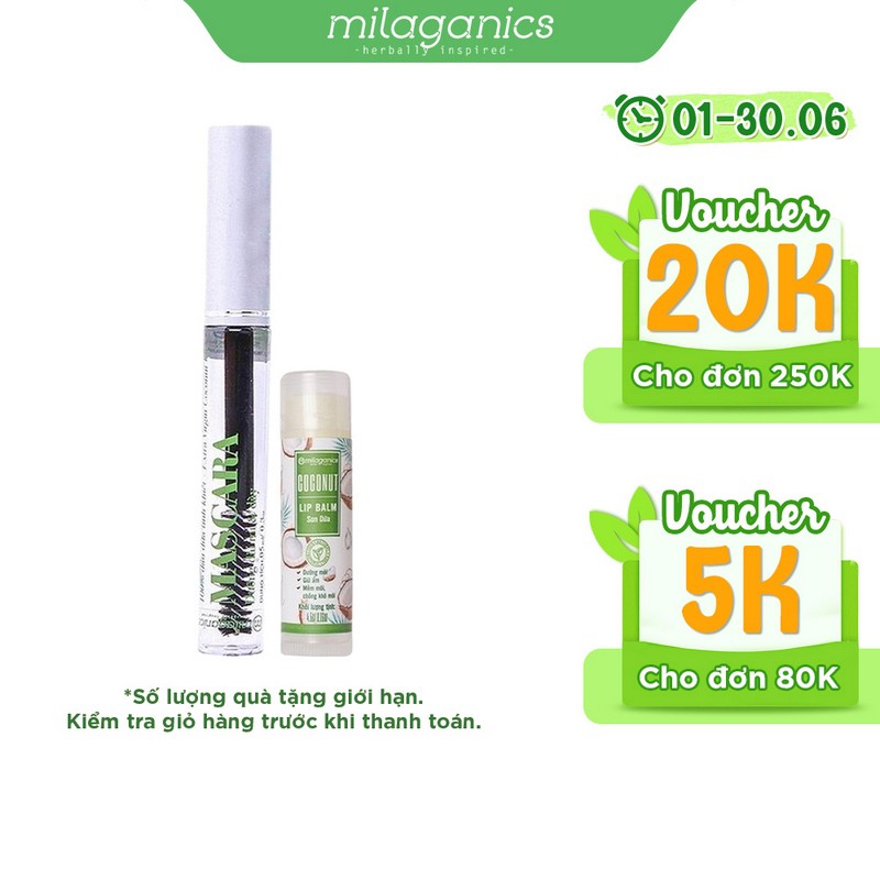 Combo Mascara Dưỡng Mi Dầu Dừa MILAGANICS 5ml + Son Dừa Dưỡng Môi Hồng, Trị Thâm Môi MILAGANICS 4.5g