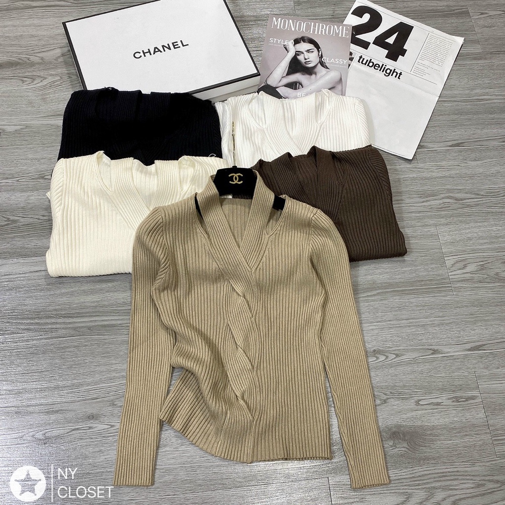 [Quà tặng là dây buộc tóc] [Hàng QC L1] Áo len cổ chéo xoắn ngực, Áo len dài tay nữ xoắn cổ phong cách Hàn Quốc -Hinhin | BigBuy360 - bigbuy360.vn