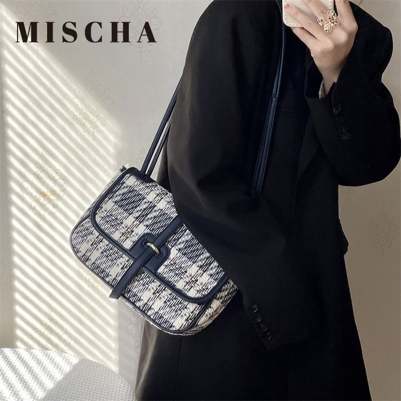 Mischa Túi Đeo Vai Bằng Vải Lông Sức Chứa Lớn Họa Tiết Kẻ Sọc Thời Trang Dành Cho Học Sinh
