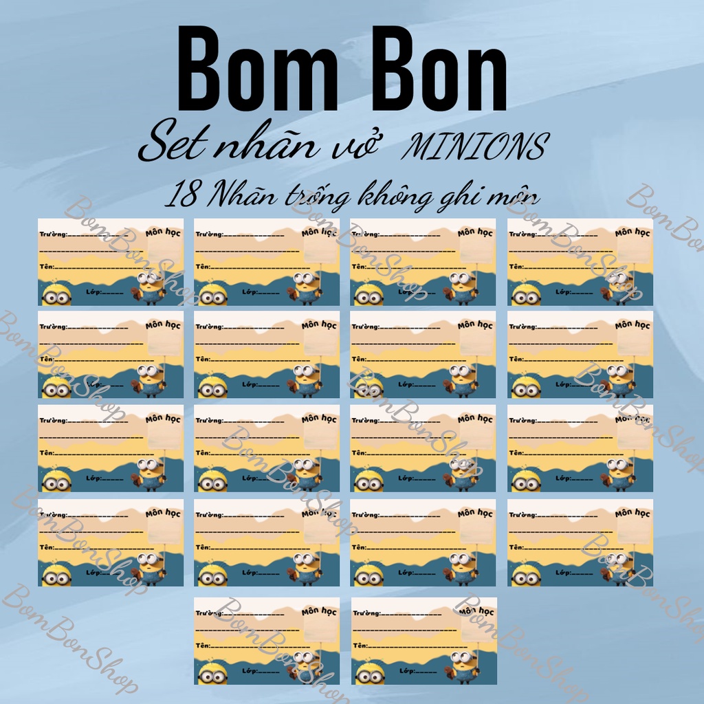 Set nhãn vở minions, nhãn vở môn học học sinh cấp 2 cấp 3 có keo dán. BOMBONSHOP