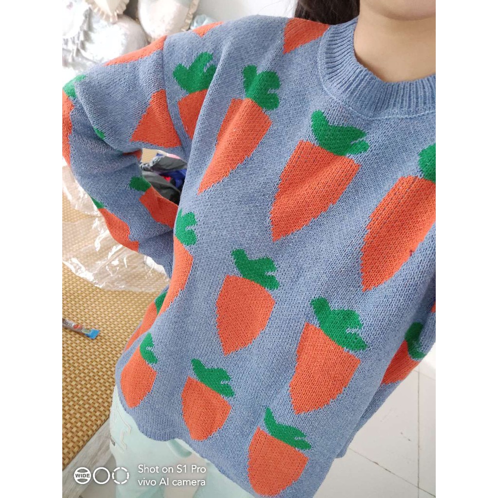 [Sẵn Hàng]♥️Áo Len Carot(ảnh thật)2 màu Fzsize dưới 65kg