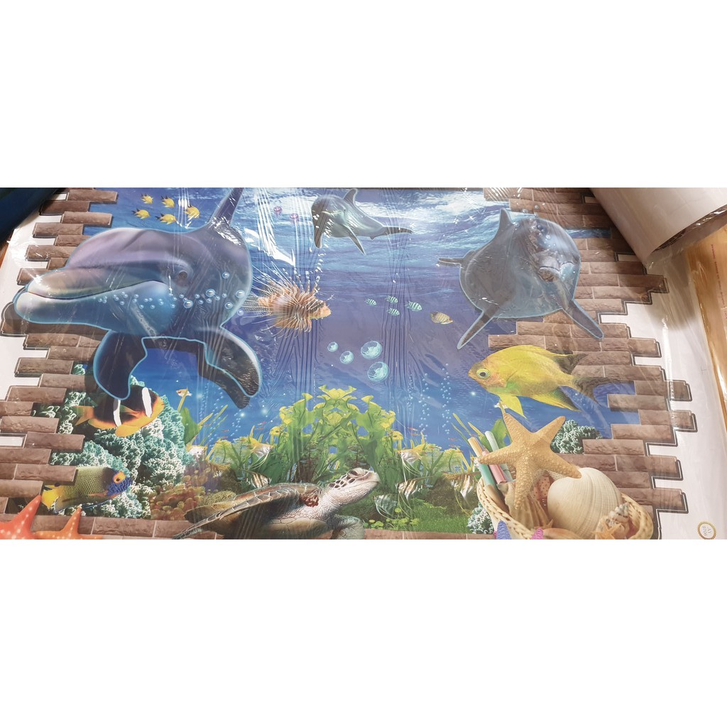 (Xả lỗ) Tranh dán tường 3D cảnh sinh vật biển KT: 60x-90cm (2 ảnh thật  cuối)