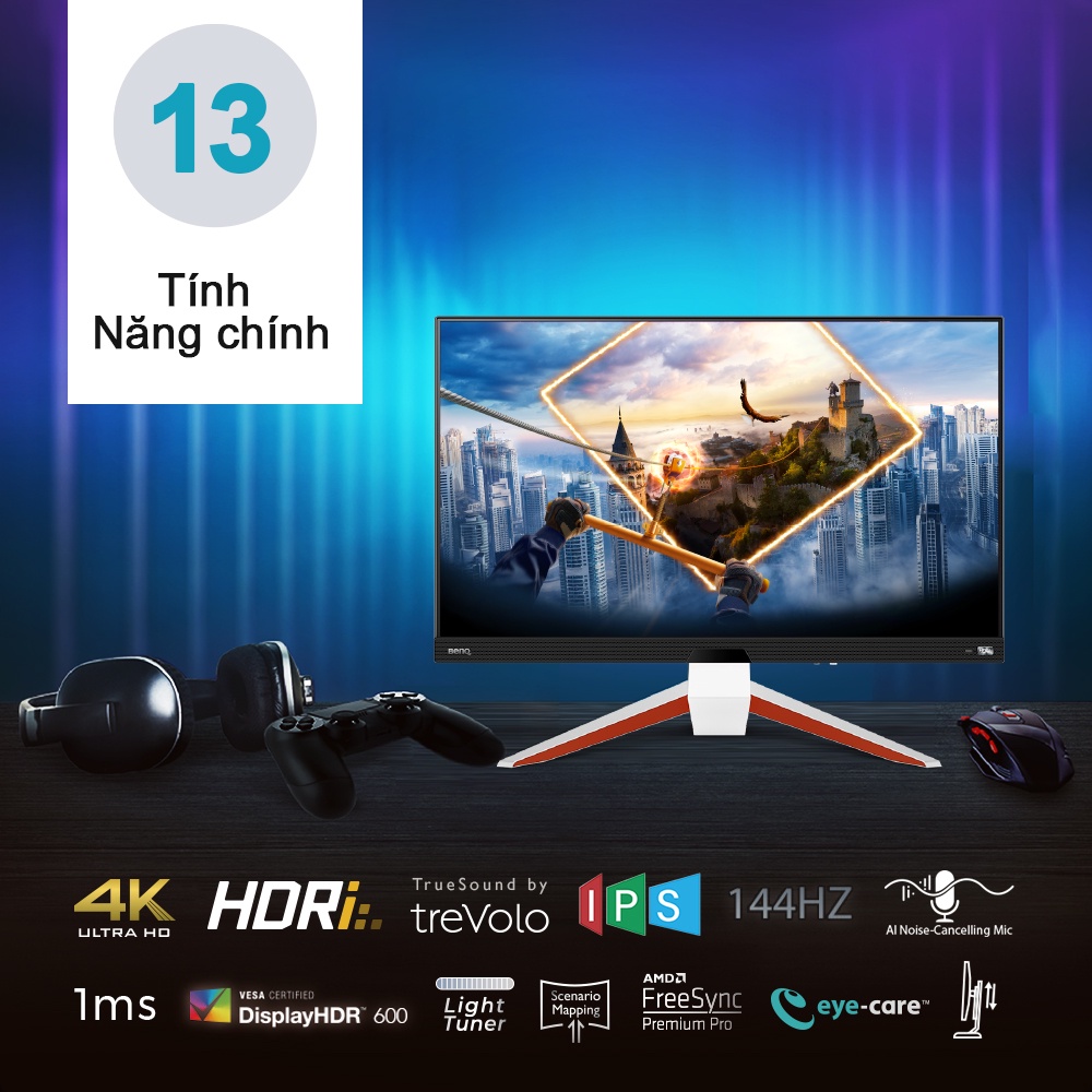 Màn hình gaming BenQ MOBIUZ EX3210U 32" 4K UHD HDMI 2.1 120Hz/144Hz HDRi 1ms FreeSync Pro loa treVolo 2.1