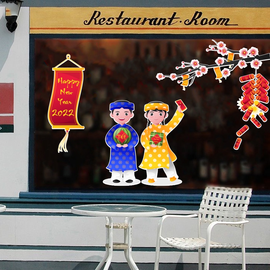 Decal Tết 2022 Mẫu Dán HPNY07 - Decal Dán Cửa Kính Trang Trí Tết